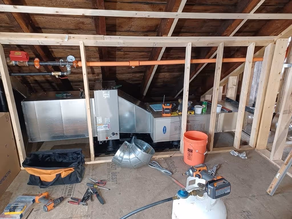 ac installation in a residential attic in Brownsville, TX